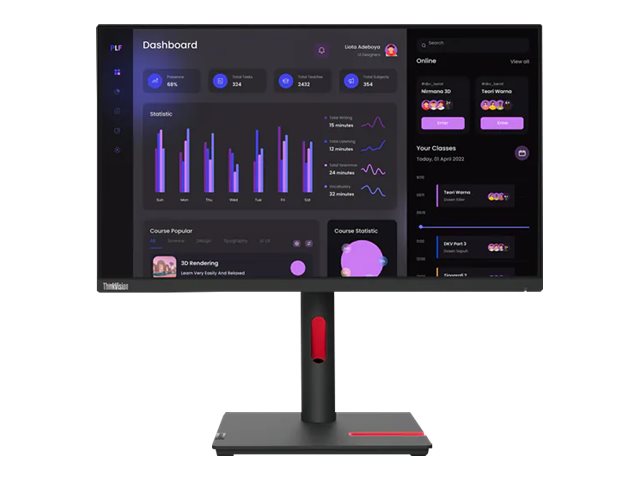 Lenovo ThinkVision T24i-30 - LED monitor - 23.8" - 1920 x 1080 Full HD (1080p) @ 60 Hz - IPS - 250 cd/m² - 1000:1 - 4 ms - HDMI, VGA, DisplayPort - raven black
