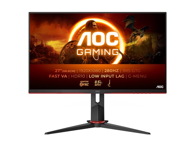 AOC Gaming 27G2ZN3/BK - LED monitor - gaming - 27" - 1920 x 1080 Full HD (1080p) @ 280 Hz - VA - 300 cd/m² - 4000:1 - HDR10 - 0.5 ms - 2xHDMI, DisplayPort - black, red