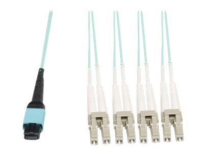 Eaton Tripp Lite Series MTP/MPO Fan-Out Cable, MTP/MPO to 4xLC, 40GbE, 40GBASE-SR4, OM3 Plenum-Rated - Aqua, 2M (6 ft.) - patch cable - 2 m - aqua