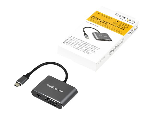 StarTech USB C Multiport Video Adapter, USB-C to 4K 60Hz Mini DisplayPort 1.2 or 1080p VGA Monitor Adapter, USB Type-C 2-in-1 MDP HBR2 HDR/VGA Display Converter, Works w/ Thunderbolt 3 - USB-C 2 in 1 Adapter (CDP2MDPVGA) - Adapter - USB-C (M) to HD-15 (VG