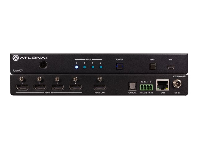 Atlona JUNO-451-HDBT 4K HDR Four-Input HDMI and HDBaseT Switcher - video/audio switch - Managed