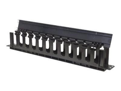 Intellinet 19" Cable Management Panel, 19" Rackmount Cable Manager, 1U, with Cover, Black - rack cable management panel with cover - 1U