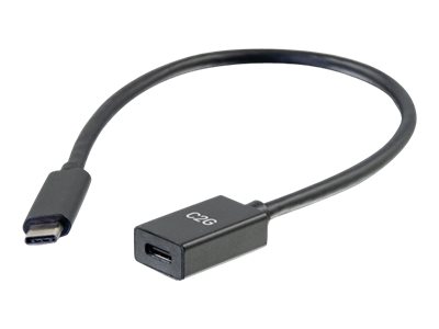 C2G 1ft USB-C to C 3.1 (Gen 1) Male to Female Extension Cable (5Gbps) - USB extension cable - 24 pin USB-C (M) to 24 pin USB-C (F) - USB 3.1 Gen 1 / Thunderbolt 3 - 3 A - 30 cm - molded - black
