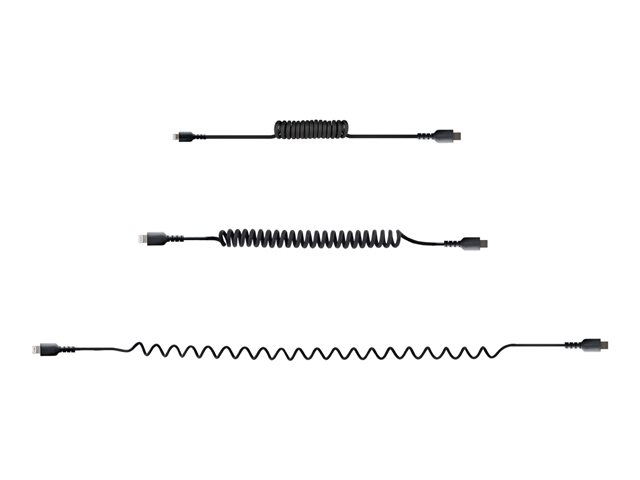 StarTech.com 50cm/20in USB C to Lightning Cable, MFi Certified, Coiled iPhone Charger Cable, Black, Durable and Flexible TPE Jacket Aramid Fiber, Heavy Duty Coil Charging Cable - Rugged USB Lightning Cable - Lightning cable - 50 cm