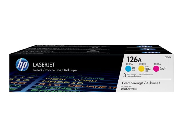 HP 126A - CF341A - 1 x Yellow,1 x Cyan,1 x Magenta - Toner cartridge - For Color LaserJet Pro CP1025, CP1025nw, LaserJet Pro 100, TopShot LaserJet Pro M275