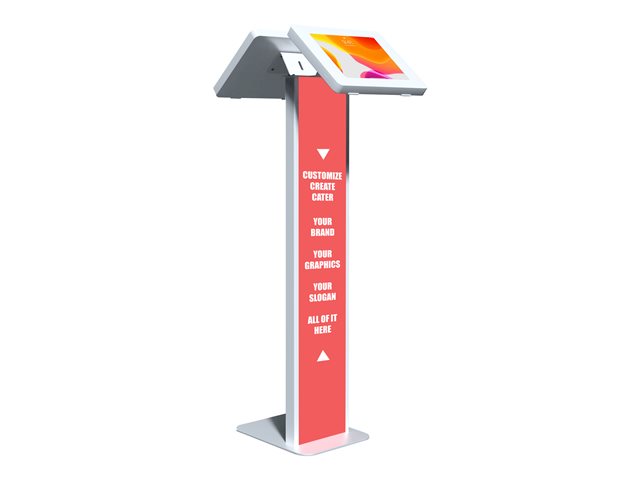 PREMIUM DUAL ENCLOSURE LOCKING FLOOR STAND KIOSK W/GRAPHIC WHI