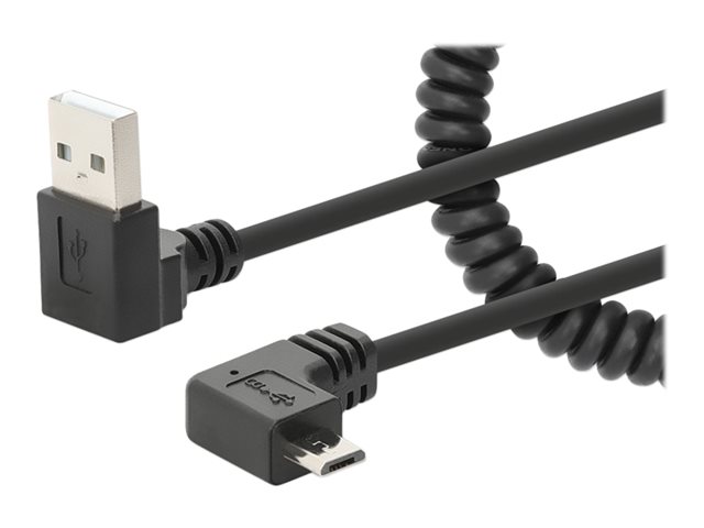 Manhattan USB-A to Micro-USB Cable, 1m, Male to Male, Black, 480 Mbps (USB 2.0), Tangle Resistant Curly Design, Angled Connectors, Ideal for Charging Cabinets/Carts, Hi-Speed USB, Lifetime Warranty, Polybag - USB cable - USB (power only) to 4 pin Micro-US