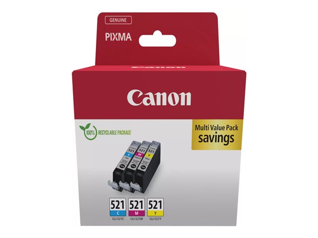 Canon CLI-521 C/M/Y Multi pack - 3-pack - 9 ml - yellow, cyan, magenta - original - box - ink tank - for PIXMA iP3600, iP4700, MP540, MP550, MP560, MP620, MP630, MP640, MP980, MP990, MX860, MX870