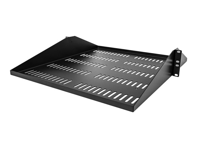 Startech 2U Vented Server Rack Shelf, Center Mount 20in Deep Fixed Cantilever Tray, Rackmount Shelf for 19" AV/Data/Network Equipment w/ Cage Nuts & Screws, 200lbs Weight Capacity - 2U Network Rack Shelf - Rack shelf - black - 2U - 19"