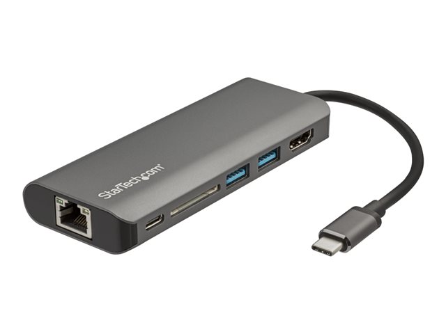 StarTech.com USB C Multiport Adapter - USB-C Travel Dock to 4K HDMI, 3x USB 3.0 Hub, SD/SDHC, GbE, 60W PD 3.0 Pass-Through - USB Type-C/Thunderbolt 3 - Upgraded Version of DKT30CSDHPD (DKT30CSDHPD3) - Docking station - USB-C - 1GbE - for P/N: ARMPIVOTE2, 