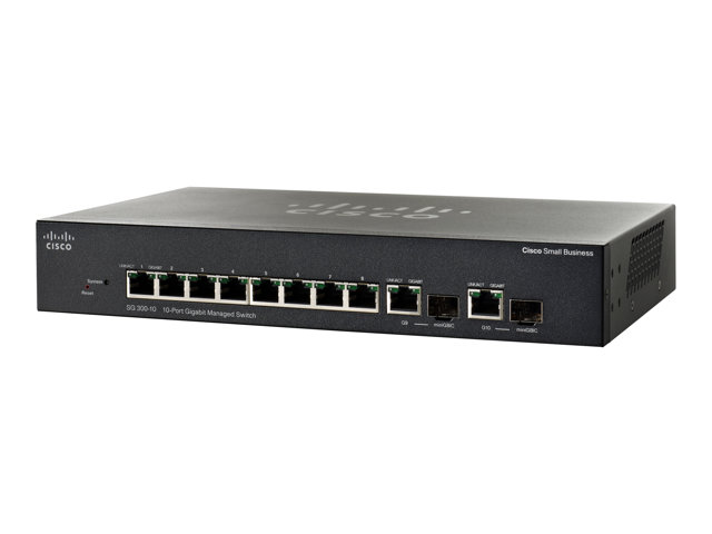 Cisco Small Business SG300-10 - Switch - L3 - Managed - 8 x 10/100/1000 + 2 x combo Gigabit SFP - desktop - refurbished
