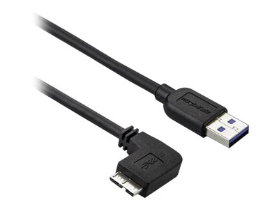 StarTech 1m 3 ft Slim Micro USB 3.0 Cable M/M - Left-Angle Micro-USB - USB 3.0 A to Micro B - Angled Micro USB - USB 3.1 Gen 1 (5Gbps) (USB3AU1MLS) - USB cable - Micro-USB Type B (M) to USB Type A (M) - USB 3.0 - 1 m - left-angled connector - black - for 