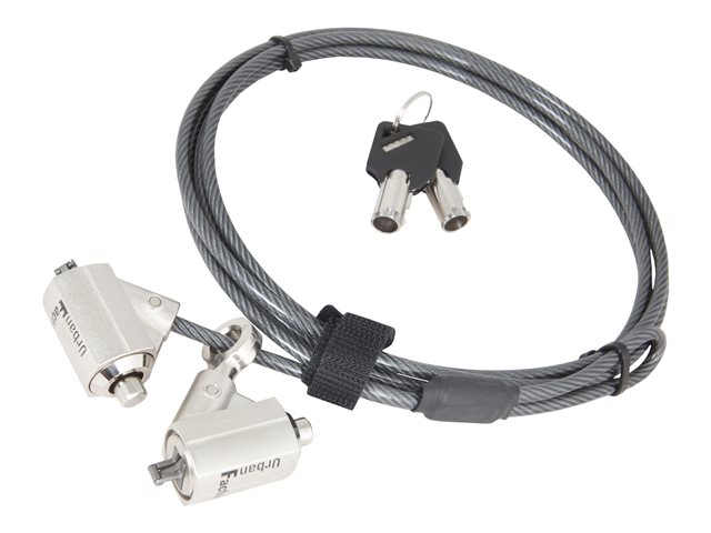 Urban Factory Notebook Double Security Standard Lock (with Key), 90° swivel. Push to lock. 1.5m. White box - security cable lock