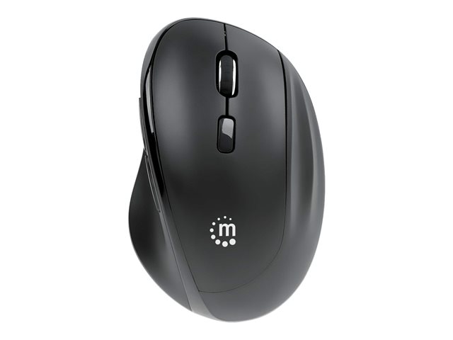 Manhattan Ergonomic Wireless Mouse, Right Handed, Adjustable 800/1200/1600dpi, 2.4Ghz (up to 10m), Six Button with Scroll Wheel, Combo USB=A and USB-C receiver, Black, AA battery (included), Three Year Warranty, Retail Box - mouse - 2-in-1 USB receiver - 