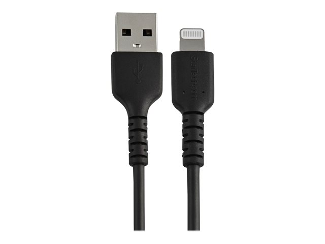 Startech 15cm(6 in) Durable Black USB-A to Lightning Cable, Heavy Duty Rugged Aramid Fiber USB Type A to Lightning Charger/Sync Power Cord, Apple MFi Certified iPad/iPhone 12 Pro Max - iPhone 7/8/11/11 Pro (RUSBLTMM15CMB) - Lightning cable - USB male to L