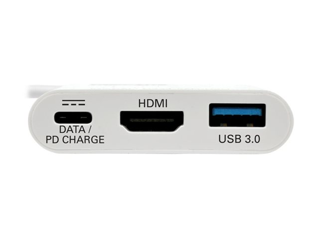 Eaton Tripp Lite Series USB C to HDMI Multiport Video Adapter Converter 4K x 2K w/ USB-A Hub, & USB-C PD Charging, Thunderbolt 3 Compatible USB Type C to HDMI, USB-C to HDMI, USB Type-C to HDMI - external video adapter - white