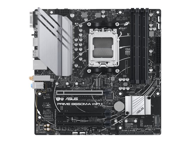 ASUS PRIME B650M-A WIFI II - Motherboard - micro ATX - Socket AM5 - AMD B650 Chipset - USB 3.2 Gen 1, USB 3.2 Gen 2, USB-C 3.2 Gen 1 - 2.5 Gigabit LAN, Wi-Fi 6, Bluetooth - onboard graphics (CPU required) - HD Audio (8-channel)