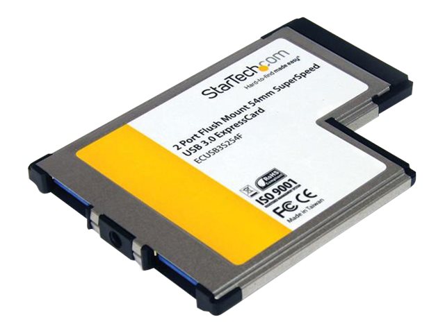 StarTech.com 2 Port Flush Mount ExpressCard 54mm SuperSpeed USB 3.0 Card Adapter with UASP - Dual Port Laptop ExpressCard USB 3 Controller (ECUSB3S254F) - USB adapter - ExpressCard - USB 3.0 x 2
