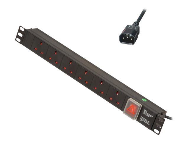 LINDY 1U 6 Way UK Sockets Horizontal PDU with IEC C14 Cable - power distribution strip - 2500 Watt