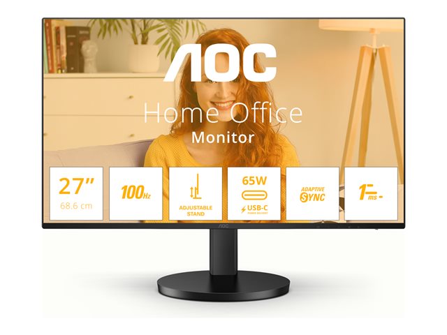 AOC Q27B3CF2 - B3 Series - LED monitor - 27" - 2560 x 1440 QHD @ 100 Hz - IPS - 1500:1 - 1 ms - HDMI, USB-C - speakers - black