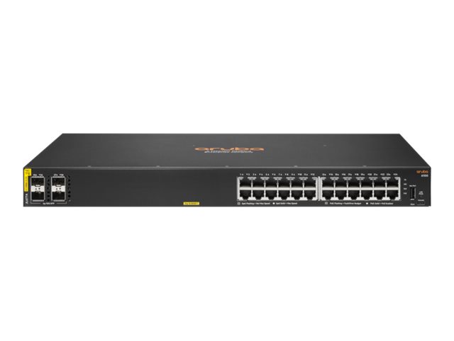 HPE Aruba 6100 24G Class4 PoE 4SFP+ - Switch - Managed - 24 x 10/100/1000 + 4 x 1 Gigabit / 10 Gigabit SFP+ - side to side airflow - rack-mountable - PoE+ (370 W)