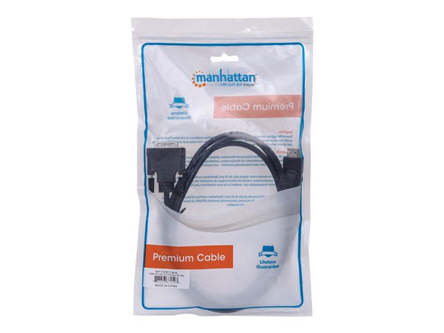 Manhattan HDMI to DVI-D 24+1 Cable, 1.8m, Male to Male, Black, Dual Link, Compatible with DVD-D, Lifetime Warranty, Polybag - adapter cable - HDMI / DVI - 1.8 m