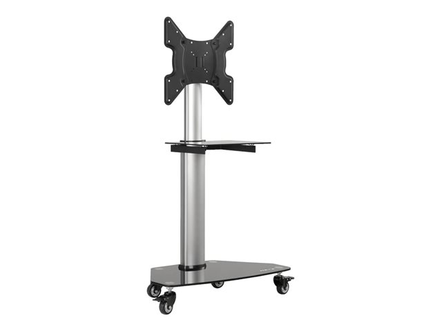 Eaton Tripp Lite Series Premier Rolling TV Cart for 32" to 55" Displays, Black Glass Base and Shelf, Locking Casters - Cart - fixed - for monitor / HDTV - aluminium, steel - black, silver - screen size: 32"-55" - floor-standing