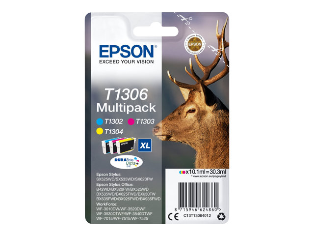 Epson T1306 Multipack - 3-pack - XL - yellow, cyan, magenta - original - ink cartridge