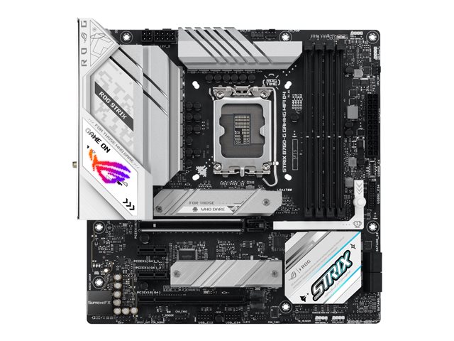 ASUS ROG STRIX B760-G GAMING WIFI D4 - Motherboard - micro ATX - LGA1700 Socket - B760 Chipset - USB 3.2 Gen 1, USB 3.2 Gen 2, USB-C 3.2 Gen 2x2, USB-C 3.2 Gen 1 - 2.5 Gigabit LAN, Bluetooth, Wi-Fi - onboard graphics (CPU required) - HD Audio (8-channel)