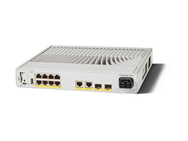 Cisco Catalyst 9200CX - Network Essentials - switch - compact - L3 - Managed - 8 x 10/100/1000 (PoE+) + 2 x 1000Base-T + 2 x 10 Gigabit SFP+ (uplink) - rack-mountable - PoE+ (240 W)
