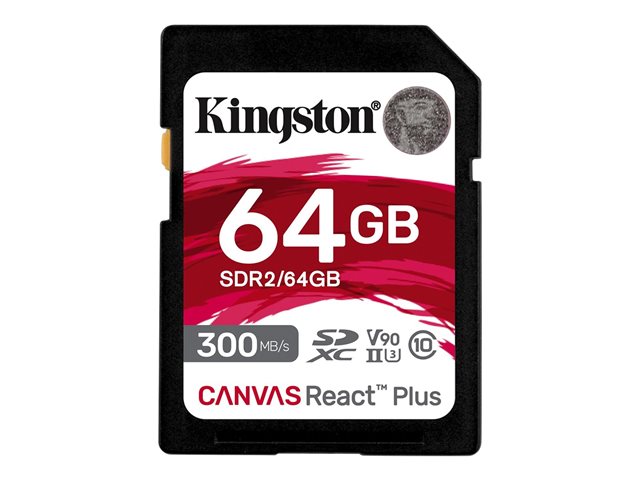 Kingston Canvas React Plus - Flash memory card - 64 GB - Video Class V90 / UHS-II U3 / Class10 - SDXC UHS-II