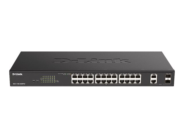 D-Link DGS 1100-26MPV2 - Switch - smart - 24 x 10/100/1000 (PoE+) + 2 x combo Gigabit SFP - rack-mountable - PoE+ (370 W)