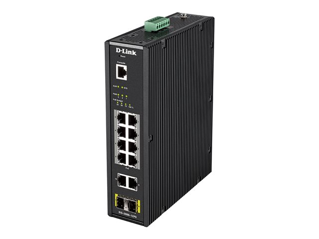 D-Link DIS 200G-12PS - Switch - Managed - 10 x 10/100/1000 (8 PoE+) + 2 x SFP - DIN rail mountable, wall-mountable - PoE+ (240 W) - AC 120/230 V / DC 46 - 54 V