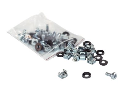 Intellinet Cage Nut Set, 100 Pack - M6 Nuts, Bolts and Washers, Suitable for Network Cabinets/Server Racks, Plastic Storage Jar, Lifetime Warranty - rack screws, nuts and washers