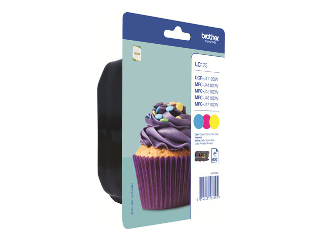 Brother LC123 RainbowPack - 3-pack - High Yield - yellow, cyan, magenta - original - blister with accoustic / electromagnetic alarm - ink cartridge - for Brother DCP-J132, J152, J172, J552, J752, MFC-J245, J470, J650, J6520, J6720, J6920, J870