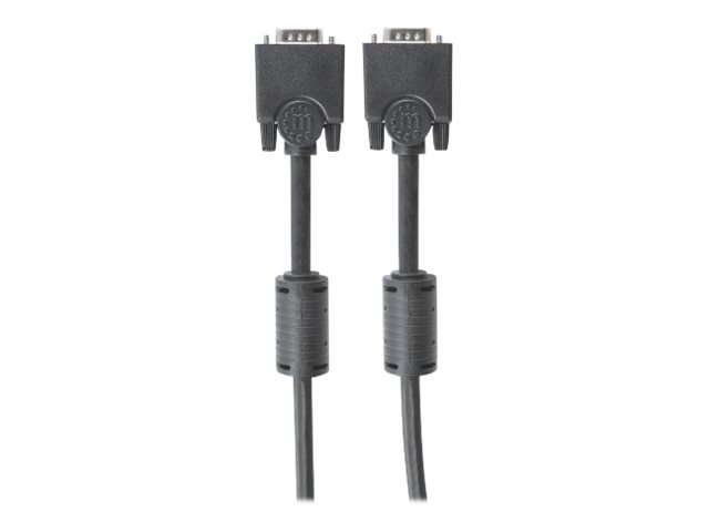 Manhattan VGA Monitor Cable (with Ferrite Cores), 3m, Black, Male to Male, HD15, Cable of higher SVGA Specification (fully compatible), Shielding with Ferrite Cores helps minimise EMI interference for improved video transmission, Lifetime Warranty, Polyba