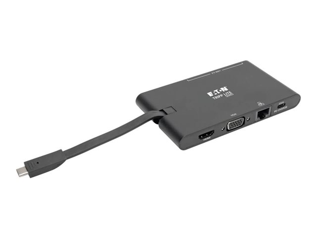 Eaton Tripp Lite Series USB-C Laptop Docking Station - HDMI, VGA, GbE, 4K @ 30 Hz, Thunderbolt 3, USB-A, USB-C, PD Charging 3.0, Black - docking station - USB-C 3.1 / Thunderbolt 3 - VGA, HDMI - 1GbE