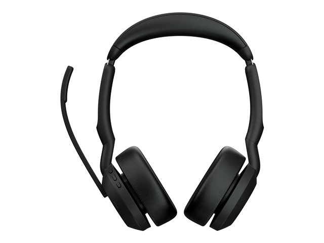 Jabra Evolve2 55 MS Stereo - Headset - on-ear - Bluetooth - wireless - active noise cancelling - USB-A - black - with charging stand - Zoom Certified, Cisco Webex Certified, Optimised for Microsoft Teams, Alcatel-Lucent Certified, Avaya Certified, Unify C