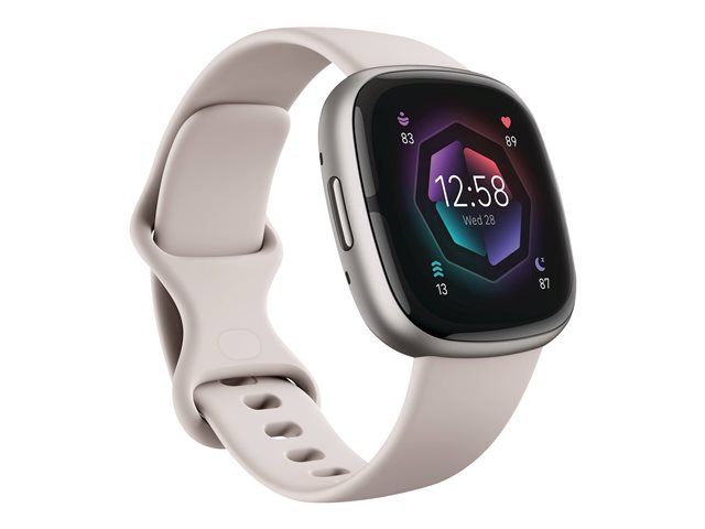 Fitbit Sense 2 - Platinum aluminium - smart watch with band - lunar white - band size: S - NFC, Bluetooth