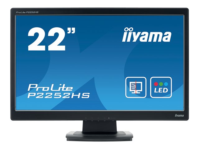 Iiyama Prolite P2252HS-B1 22" HD Wide Screen, 8H Hard Glass, Black TN, 5ms, 1 x VGA, 1 x HDMI, 1 x DVI-D, Speakers
