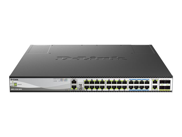 D-Link DMS-3130-30PS - Switch - multi-gigabit - L3 - Managed - 16 x 100/1000/2.5G (PoE+) + 8 x 100/1000/2.5G/5G (PoE++) + 2 x 100/1000/2.5G/5G/10GBase-T + 4 x 10 Gigabit / 25 Gigabit SFP28 - rack-mountable - PoE++ (740 W)