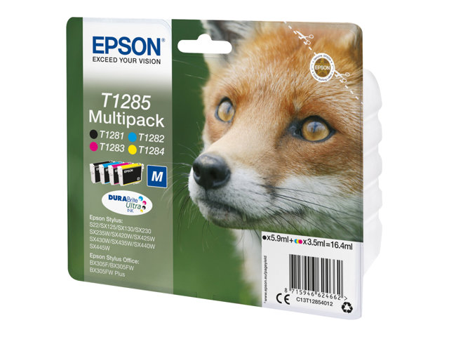 Epson Ink Cartridges, DURABrite" Ultra, T1285, Fox, Multipack, 1 x 5.9 ml Black, 1 x 3.5 ml Cyan, 1 x 3.5 ml Yellow, 1 x 3.5 ml Magenta, M