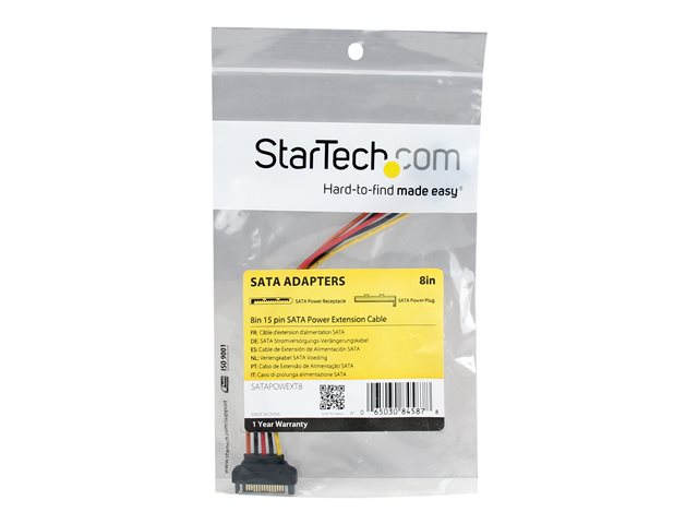 StarTech 8in 15 pin SATA Power Extension Cable - 8 SATA power Extension Cable - 8 SATA power Extension cord - Power extension cable - SATA power (M) to SATA power (F) - 20.3 cm - for P/N: PYO2SATA, PYO4SATA, SATAPOWADAP