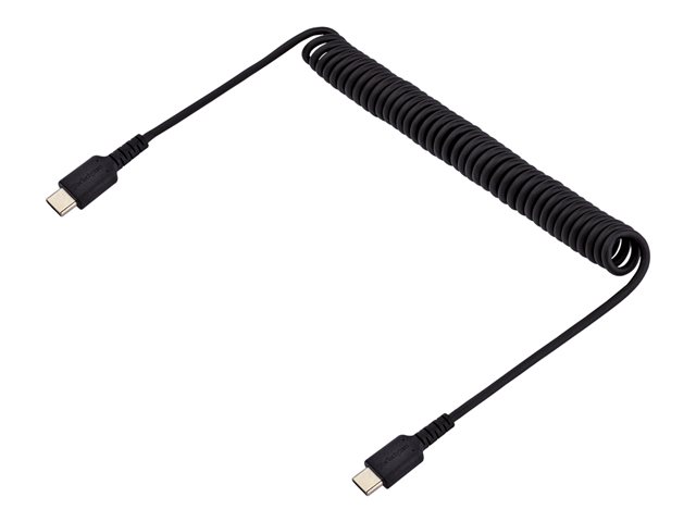 StarTech 3ft (1m) USB C Charging Cable, Coiled Heavy Duty Fast Charge & Sync USB-C Cable, High Quality USB 2.0 Type-C Cable, Rugged Aramid Fiber, TPE, 3A, S20, iPad, Pixel - Durable Male to Male USB, Black - USB cable - USB-C (M) to USB-C (M) - USB 2.0 -