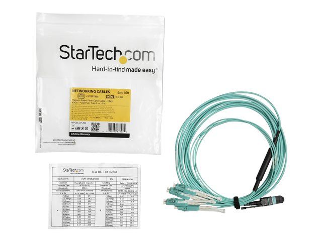 Startech MTP to LC Breakout Cable - 15 ft / 5m - OM3 Multimode - 40Gb - Pull Tab - Plenum - MPO / MTP Connector - Fiber Optic Cable (MPO8LCPL5M) - Breakout cable - MTP/MPO multi-mode (F) push/pull to LC multi-mode (M) push/pull - 5 m - 5 m - fibre optic -