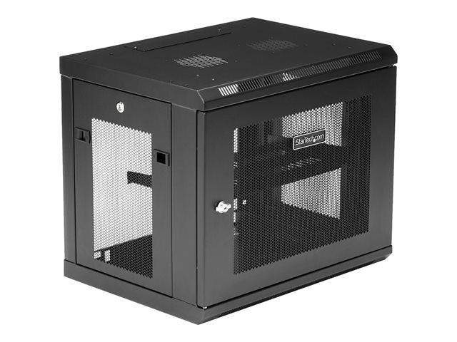 Startech 2 Post 9U 19" Wall Mount Network Cabinet, Adjustable Depth 6-15" Locking IT Switch Depth Enclosure, Vented Computer/Electronics Equipment Data Rack w/ Shelf + Hook & Loop Tape - 19 Inch Wall Cabinet (RK9WALM) - Rack enclosure cabinet - wall mount