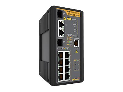 Allied Telesis IS Series AT-IS230-10GP - Switch - Managed - 8 x 10/100/1000 (PoE+) + 2 x combo SFP - DIN rail mountable, wall-mountable - PoE+ (120 W) - DC power