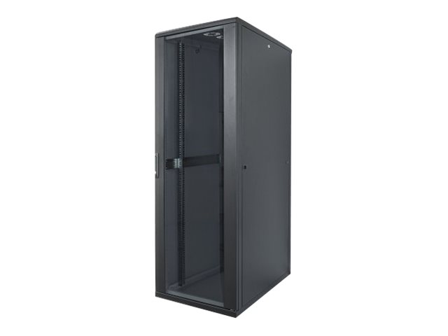 Intellinet Network Cabinet, Free Standing (Standard), 32U, Usable Depth 123 to 573mm/Width 503mm, Black, Flatpack, Max 1500kg, Server Rack, IP20 rated, 19", Steel, Multi-Point Door Lock, One Lock Per Side Panel, Three Year Warranty - rack - 32U