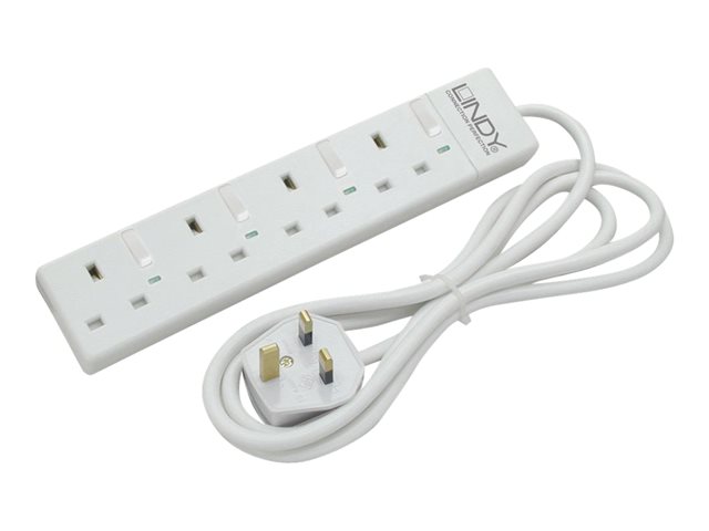 LINDY Individually Switched 4 Way Mains Power Strip - power strip - 3000 Watt