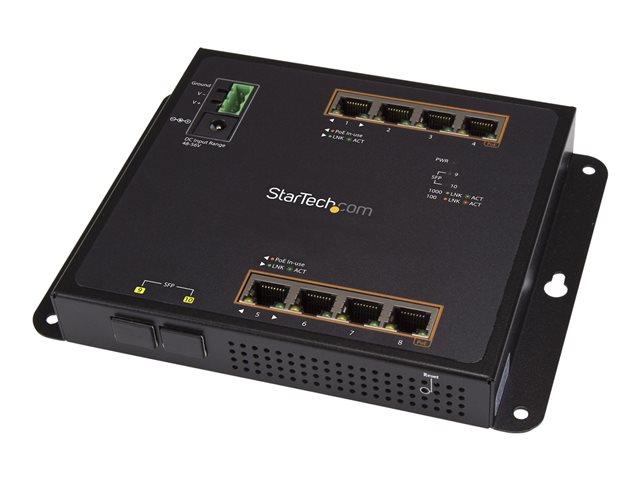 Startech Industrial 8 Port Gigabit PoE+ Switch with 2 SFP MSA Slots, 30W, Layer/L2 Switch Hardened GbE Managed, Rugged High Power Gigabit Ethernet Network Switch IP-30/-40 C to 75 C - Managed Network Switch (IES101GP2SFW) - Switch - Managed - 8 x 10/100/1